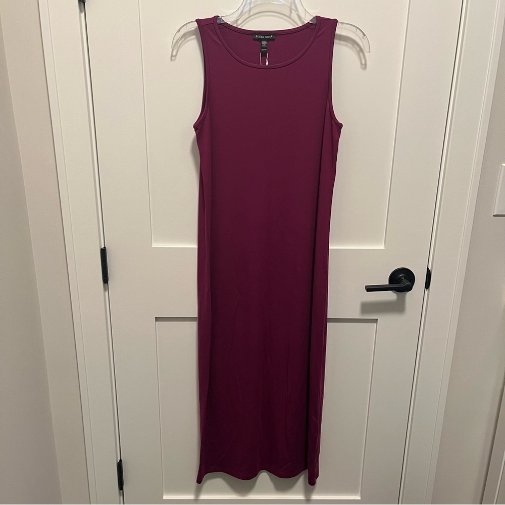 NWT Eileen Fisher XXS Stretch Jersey Knit Purple Midi Jewel Dress Sleeveless